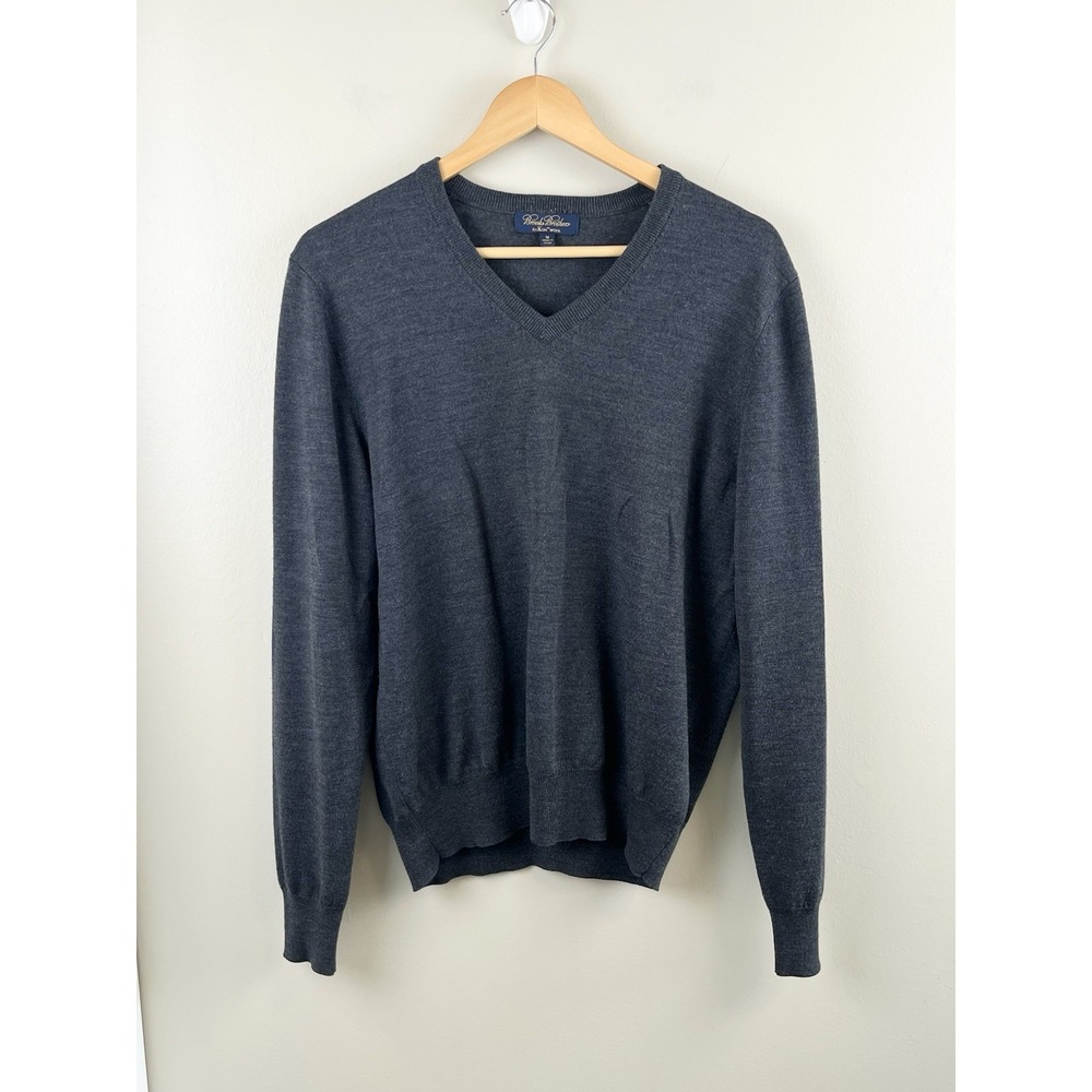 Brooks Brothers Sweater Mens Gray Saxxon Wool V Neck Pullover Soft Preppy Sz M
